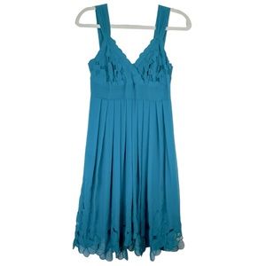 Antonio Melani Dark Turquoise Pleated Chiffon Lace Bodice Babydoll Slip Dress 0